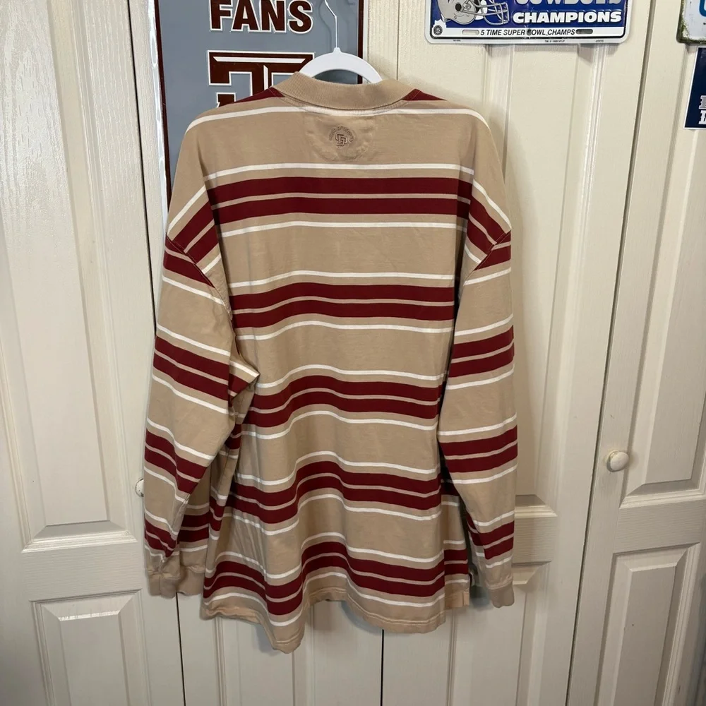 Striped Beige and Red Men's Shirt - Picture 2 of 6